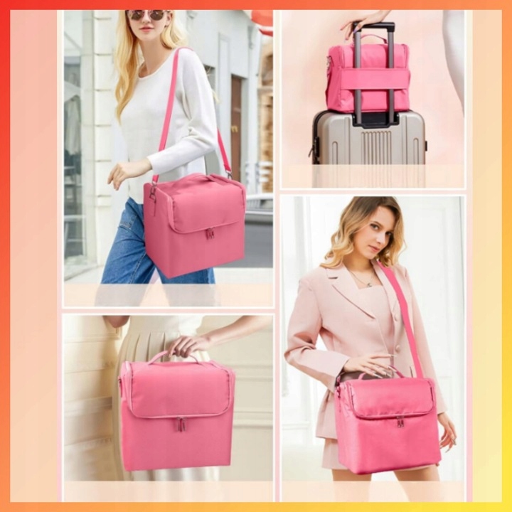 Kuferek Kosmetyczny Kufer Torba Na Kosmetyki Pojemna Rozkładany Różowy