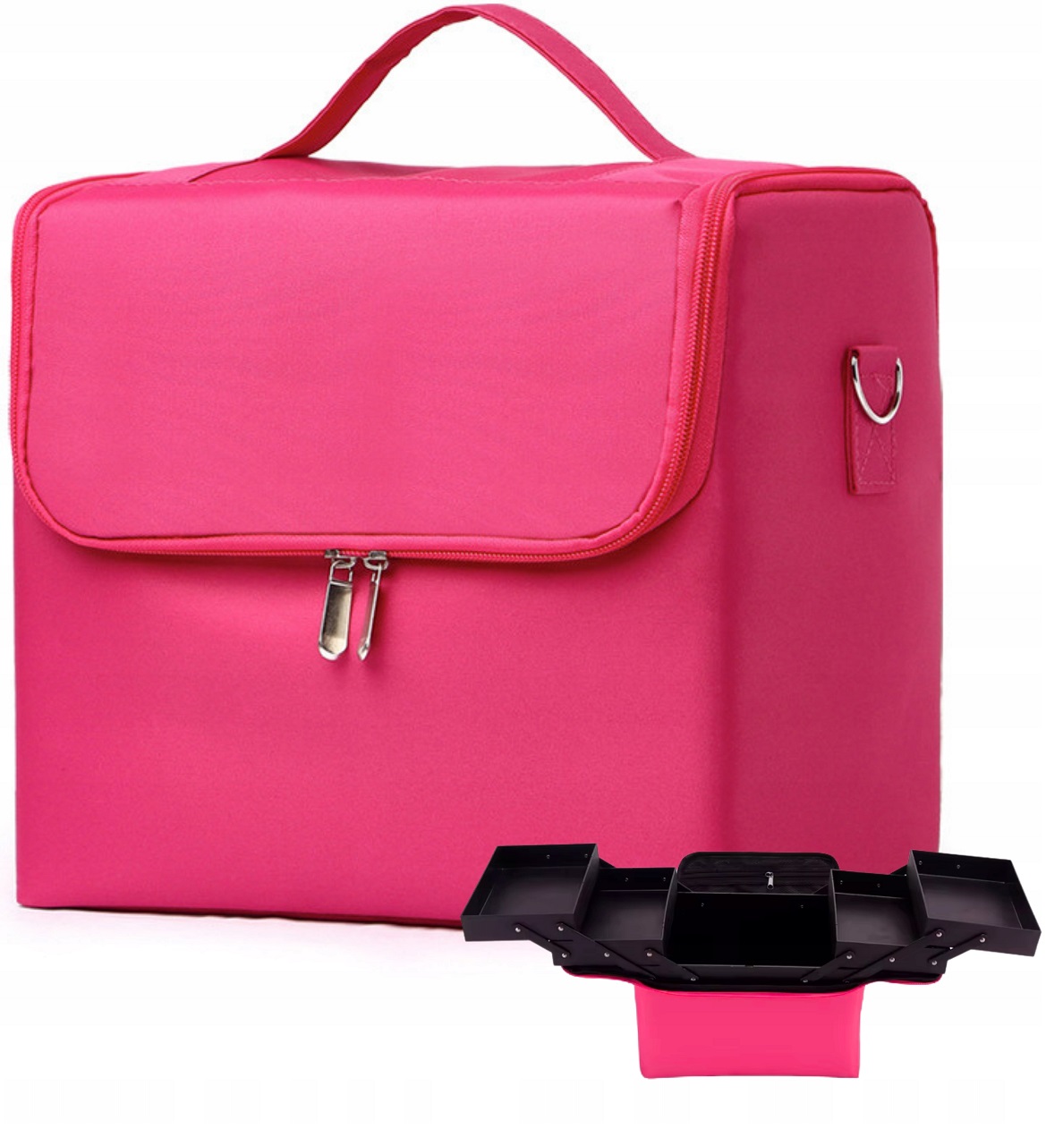 Kuferek Kosmetyczny Kufer Torba Na Kosmetyki Pojemna Rozkładany Różowy