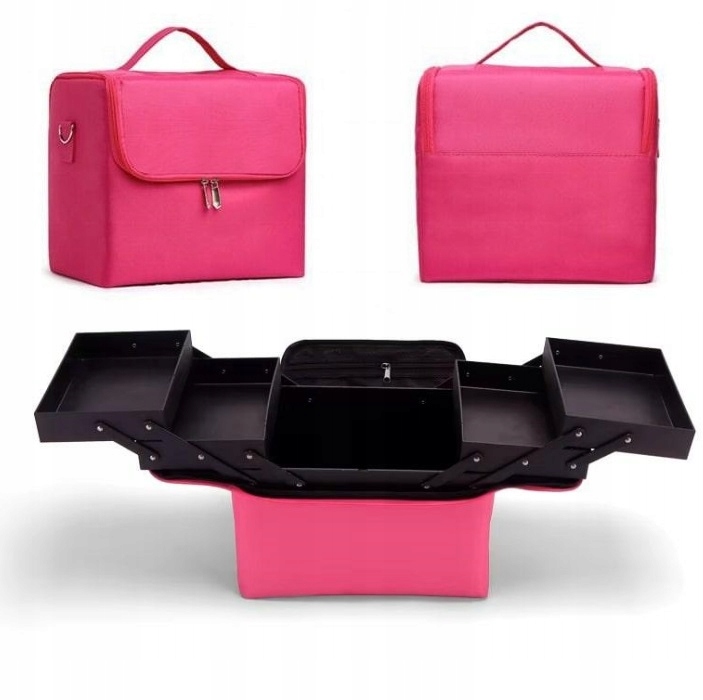 Kuferek Kosmetyczny Kufer Torba Na Kosmetyki Pojemna Rozkładany Różowy