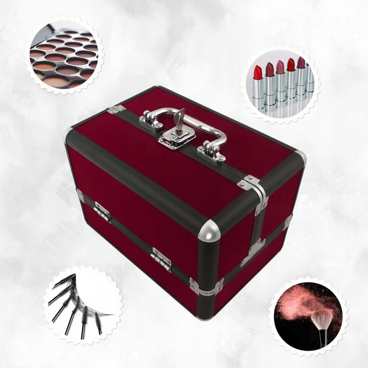 Elegancki Kufer Kuferek Kosmetyczny Na Kosmetyki Walizka Pojemny Purpurowy