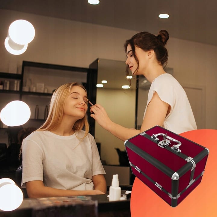 Elegancki Kufer Kuferek Kosmetyczny Na Kosmetyki Walizka Pojemny Purpurowy