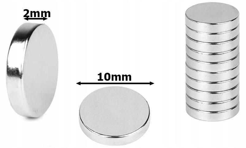 Magnes Neodymowy Okrągły Walcowy Mocny Zestaw Małe Magnesy Okrągłe 10szt