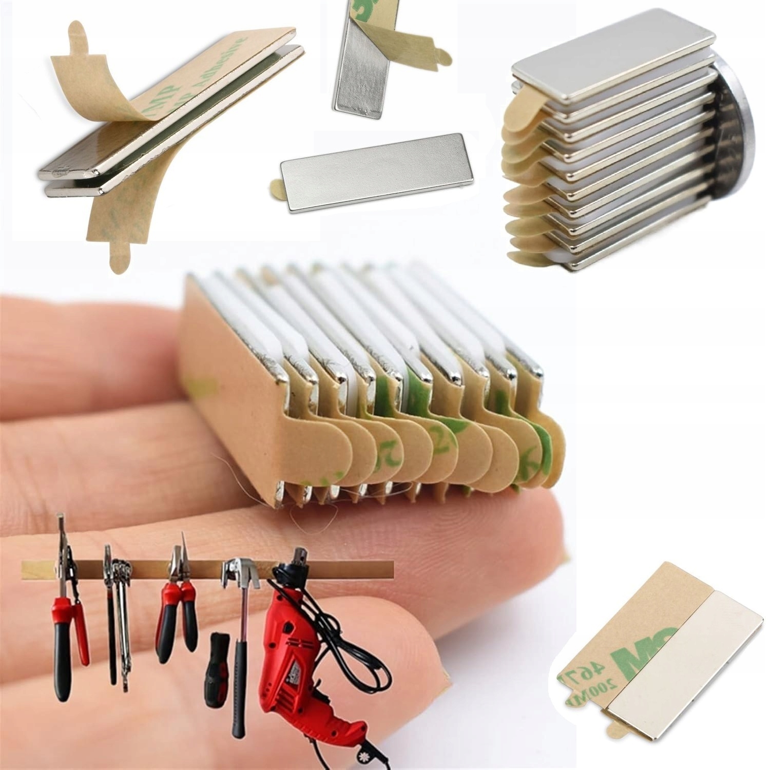 Magnes Neodymowy Płytkowy 30x10x1mm Klej 3m Samoprzylepny Zestaw 10 Sztuk