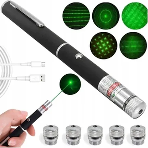 image-7423.jpeg Mocny Laser Długopis Wskaźnik Laserowy + 5 Końcówek Zabawka Dla Kota Usb