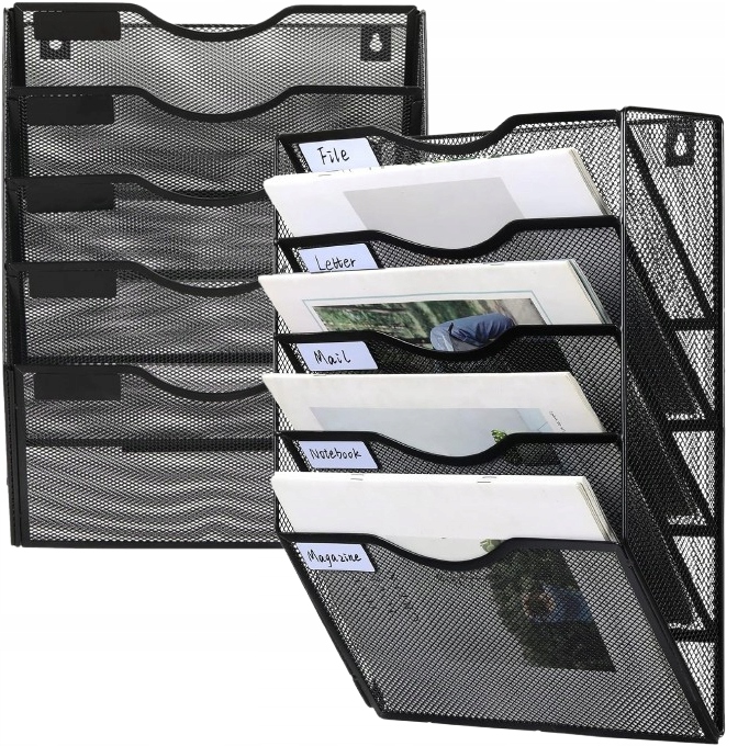 Metalowy Organizer Na Dokumenty Wiszący Półka Naścienna Siatka 5 Półek