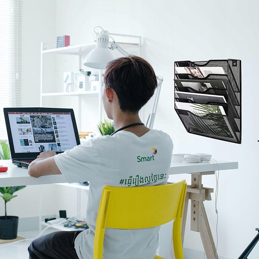 Metalowy Organizer Na Dokumenty Wiszący Półka Naścienna Siatka 5 Półek