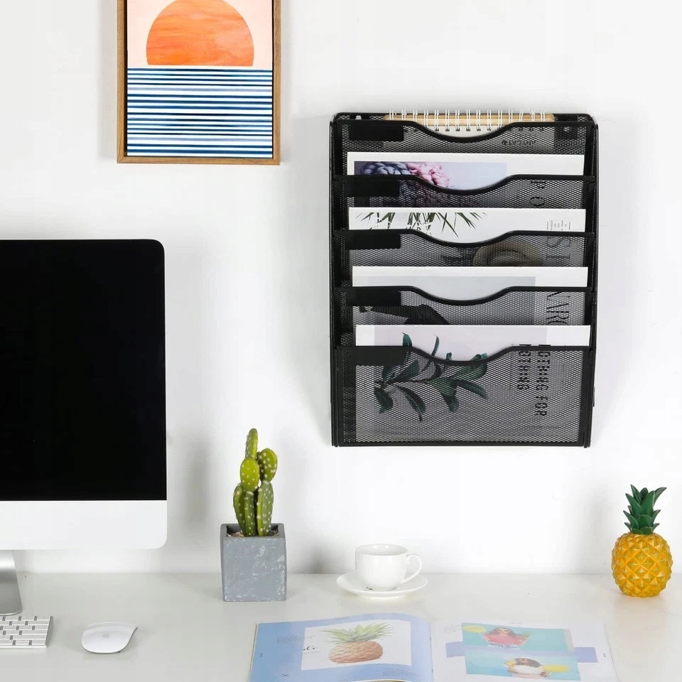 Metalowy Organizer Na Dokumenty Wiszący Półka Naścienna Siatka 5 Półek