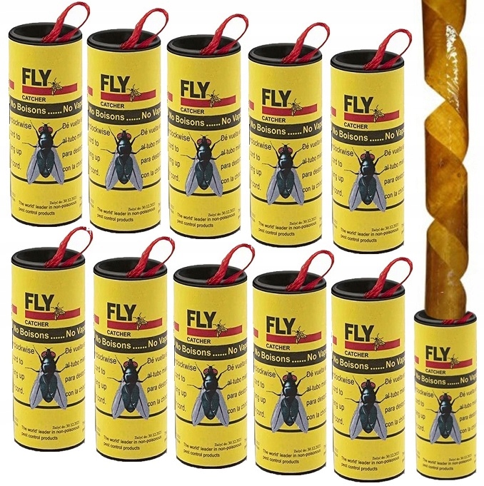 Klasyczny Lep Taśma Środek Pułapka Na Muchy Komary Muszki Owady Rolka X10