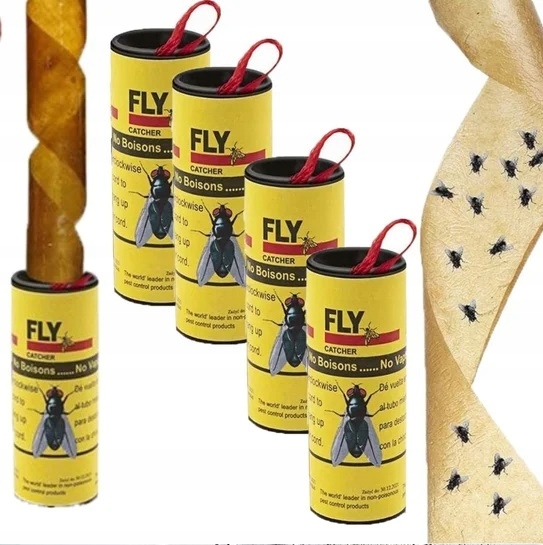 Klasyczny Lep Taśma Środek Pułapka Na Muchy Komary Muszki Owady Rolka X10
