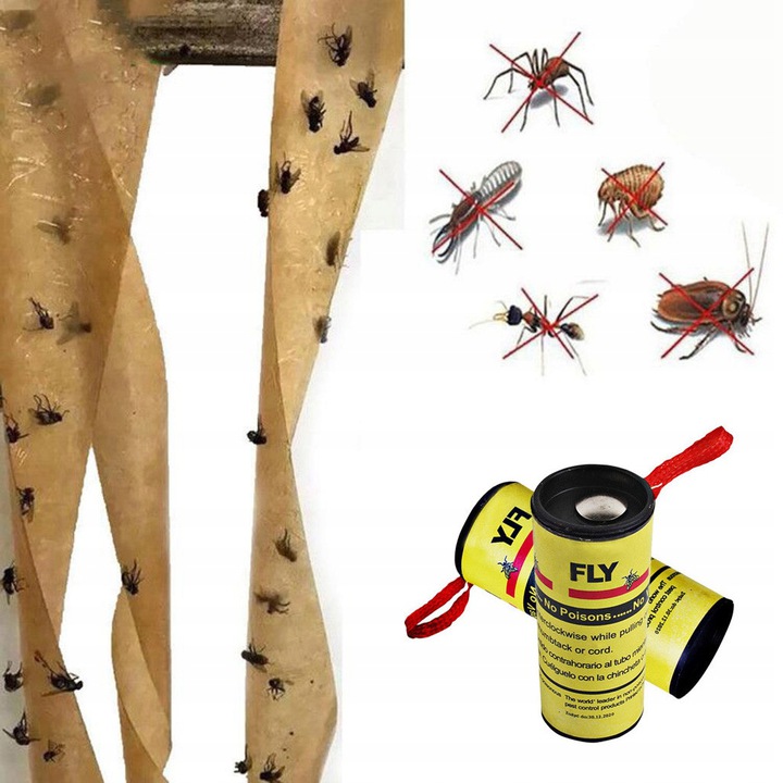 Klasyczny Lep Taśma Środek Pułapka Na Muchy Komary Muszki Owady Rolka X10