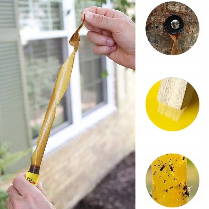 Klasyczny Lep Taśma Środek Pułapka Na Muchy Komary Muszki Owady Rolka X10