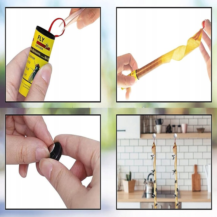 Klasyczny Lep Taśma Środek Pułapka Na Muchy Komary Muszki Owady Rolka X10