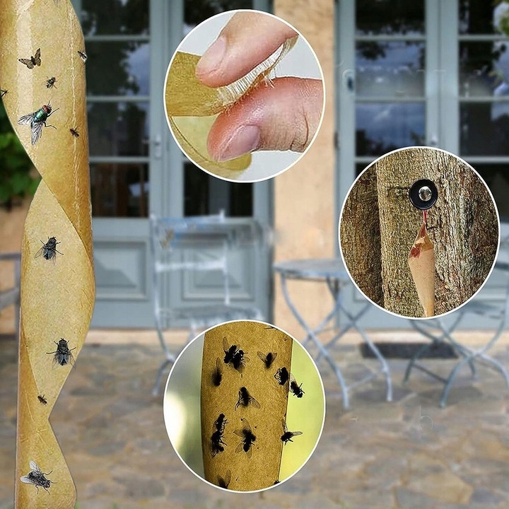 Klasyczny Lep Taśma Środek Pułapka Na Muchy Komary Muszki Owady Rolka X10