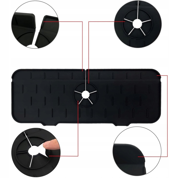 Silikonowa Mata Na Zlew Ociekacz Pod Kran Kranu Do Zlewu Kuchennego Czarna