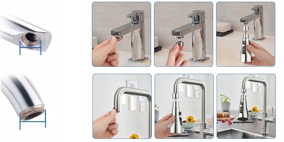 Przedłużacz Do Kranu Aerator Perlator Adapter Kuchennego Kranu 3 Funkcje