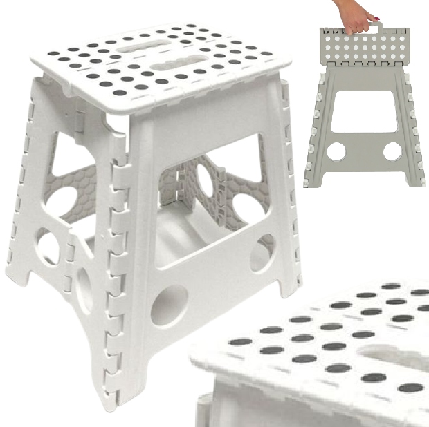 Stołek Taboret Antypoślizgowy Składany 39cm Wysoki Szary