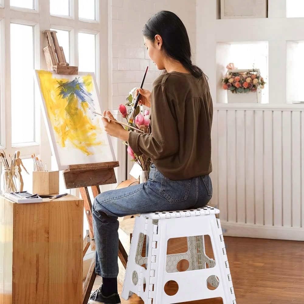 Stołek Taboret Antypoślizgowy Składany 39cm Wysoki Szary