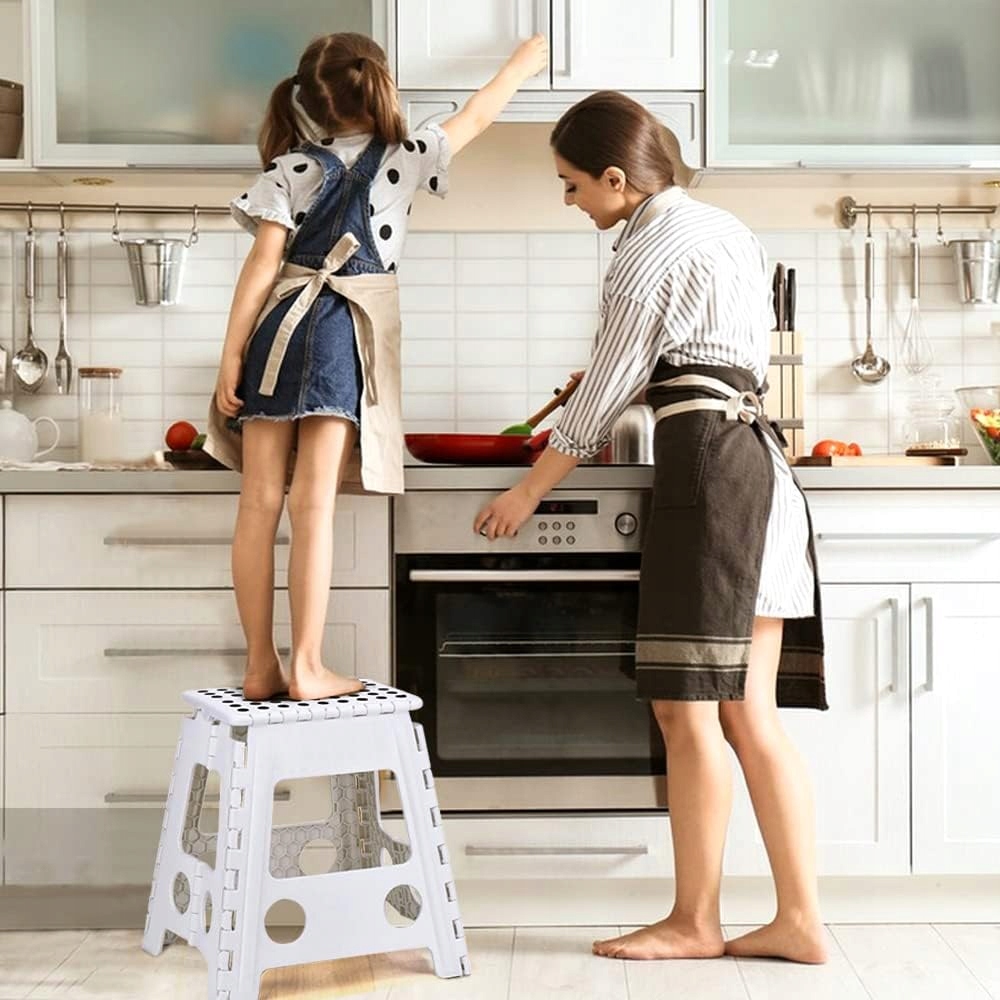 Stołek Taboret Antypoślizgowy Składany 39cm Wysoki Szary