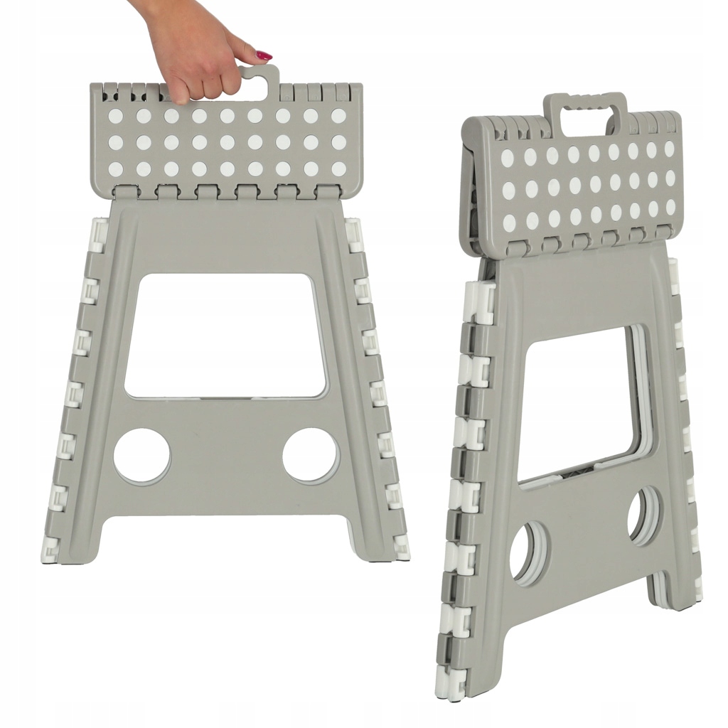 Stołek Taboret Antypoślizgowy Składany 39cm Wysoki Szary