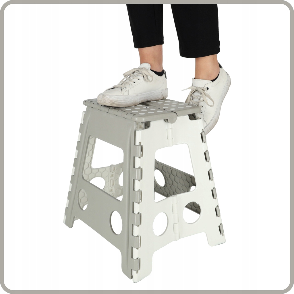 Stołek Taboret Antypoślizgowy Składany 39cm Wysoki Szary