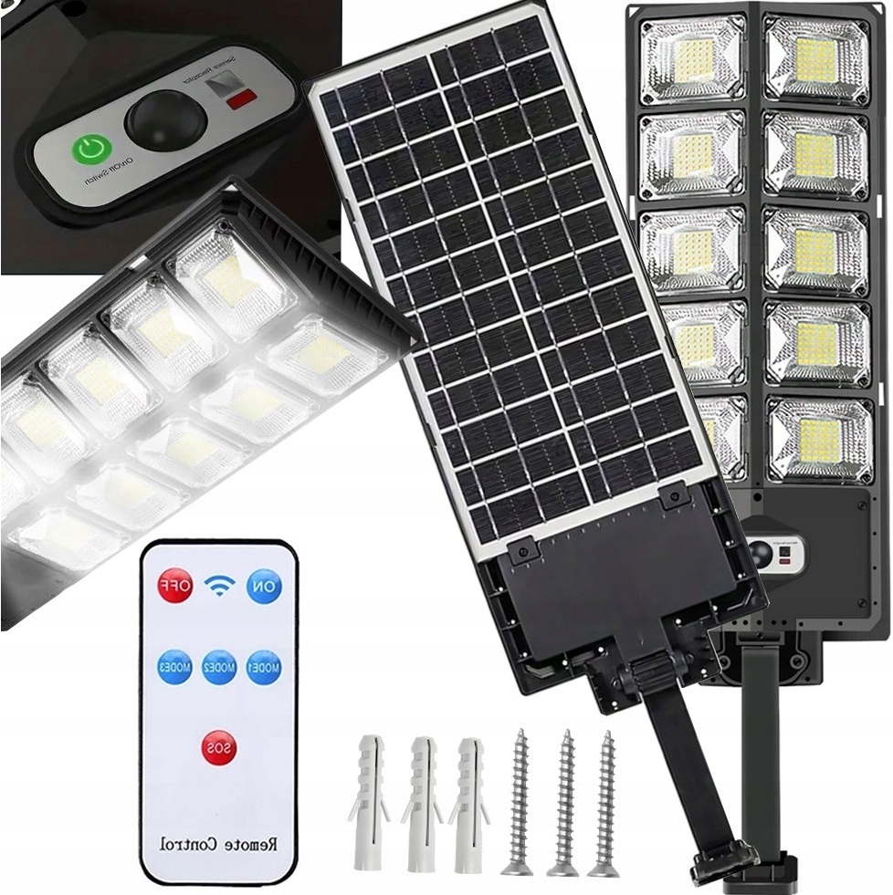 Lampa Solarna Led Czujnik Ruchu Zmierzchu Zewnętrzna Halogen Ogrodowa Pilot