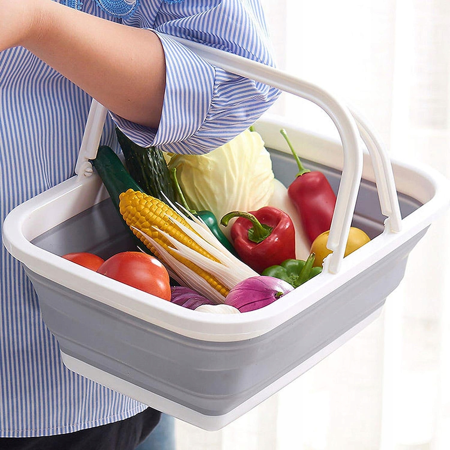 Kosz Na Zakupy Składany Silikonowy Z Uchwytami 9 Litrów Pojemnik Kempingowy