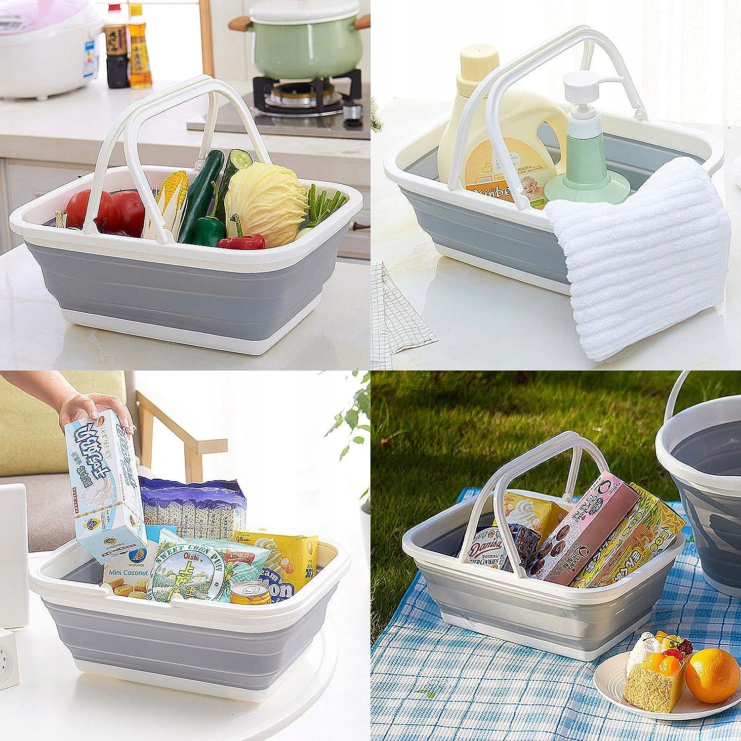 Kosz Na Zakupy Składany Silikonowy Z Uchwytami 9 Litrów Pojemnik Kempingowy