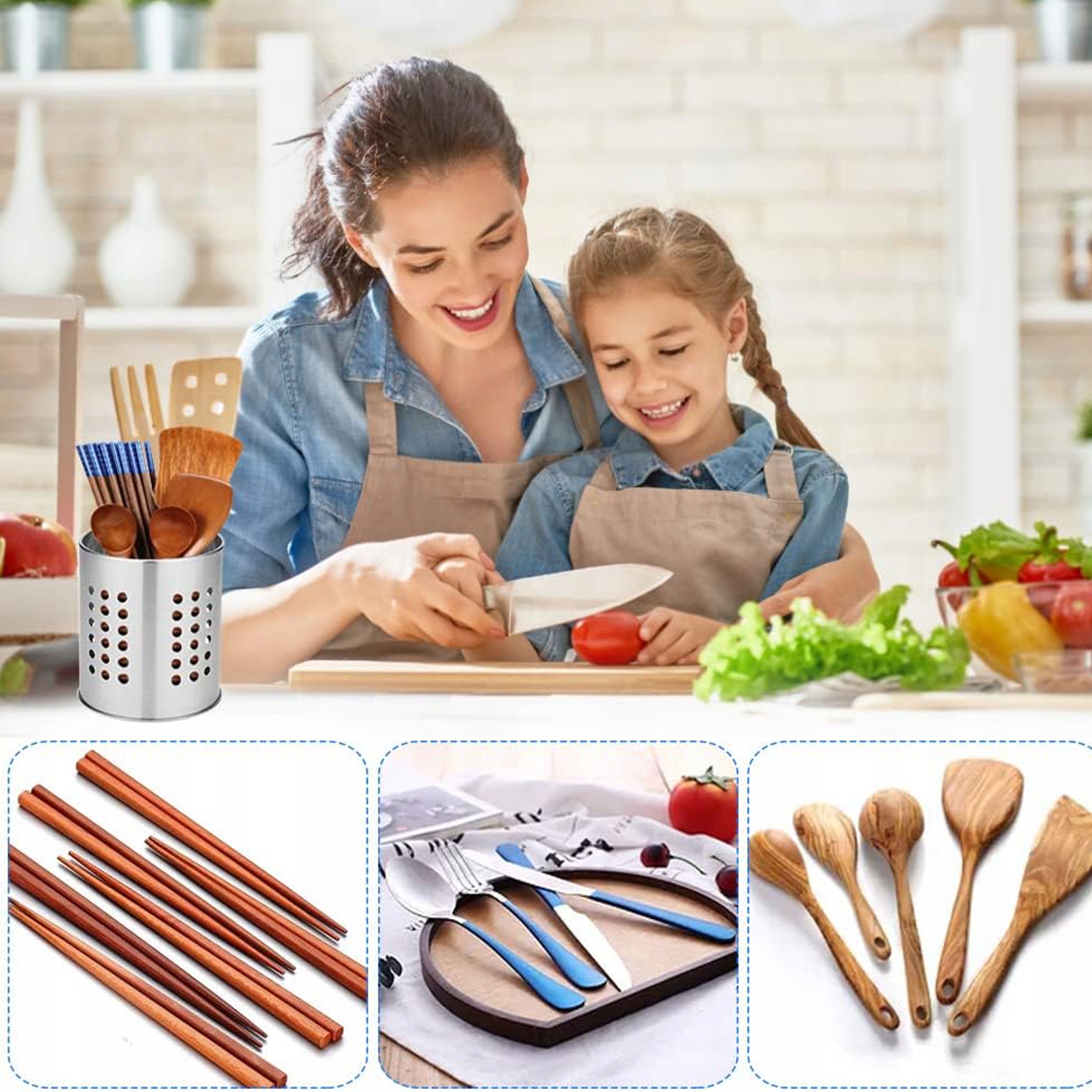 Ociekacz Na Sztućce Noże Łyżki Widelec Pojemnik Metalowy Organizer Srebrny