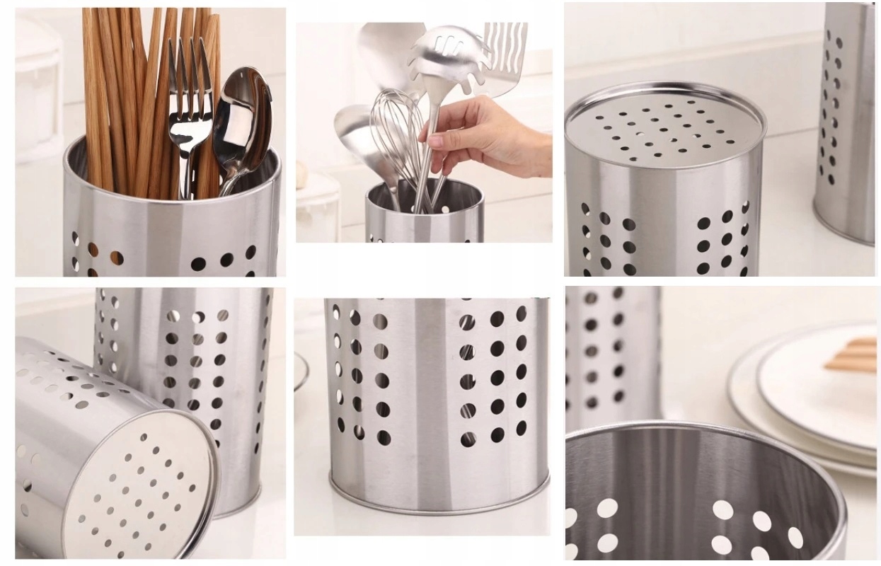 Ociekacz Na Sztućce Noże Łyżki Widelec Pojemnik Metalowy Organizer Srebrny