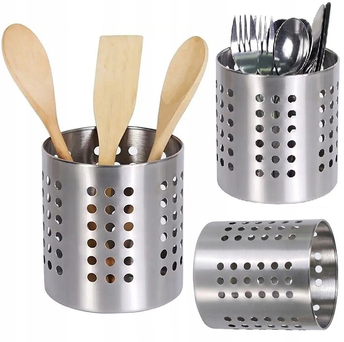 Ociekacz Na Sztućce Noże Łyżki Widelec Pojemnik Metalowy Organizer Srebrny