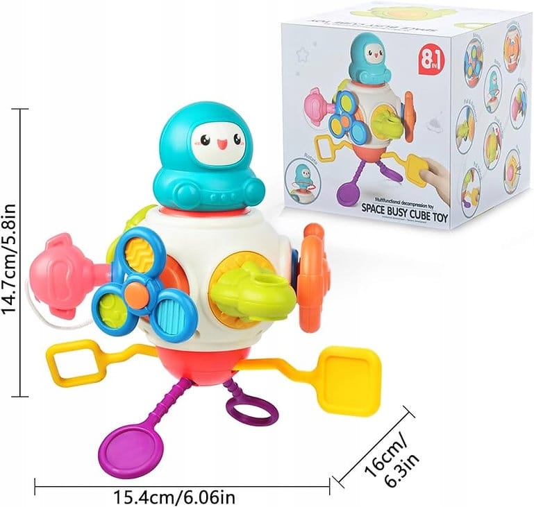 Interaktywna Kostka Sensoryczna Montessori Edukacyjna 8w1 Zabawka Gryzak