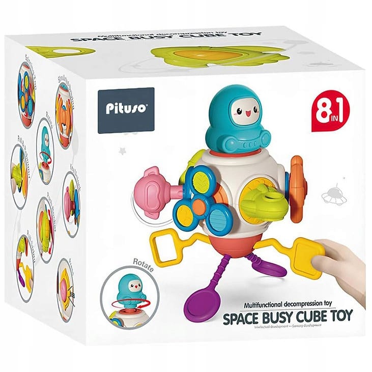 Interaktywna Kostka Sensoryczna Montessori Edukacyjna 8w1 Zabawka Gryzak