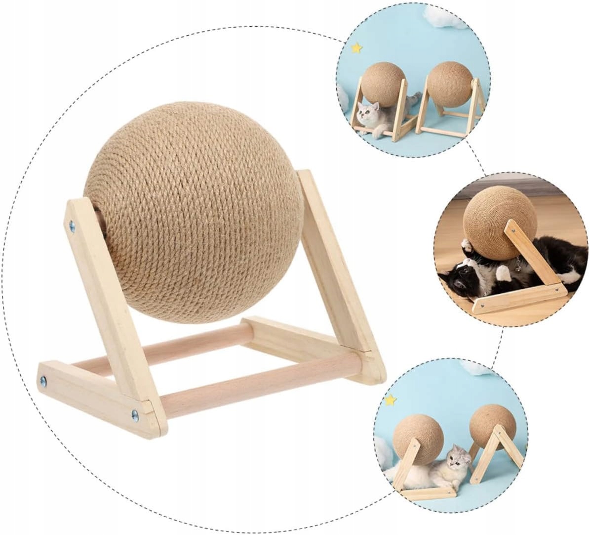 Drapak Stabilny Dla Kota Kula Sizal Do Drapania Zabawka Ruchoma Piłka