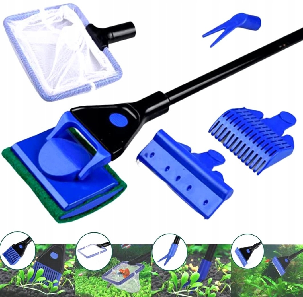 5w1 Zestaw Narzędzi Do Czyszczenia Akwarium Siatka Czyścik Szczypce Grabie