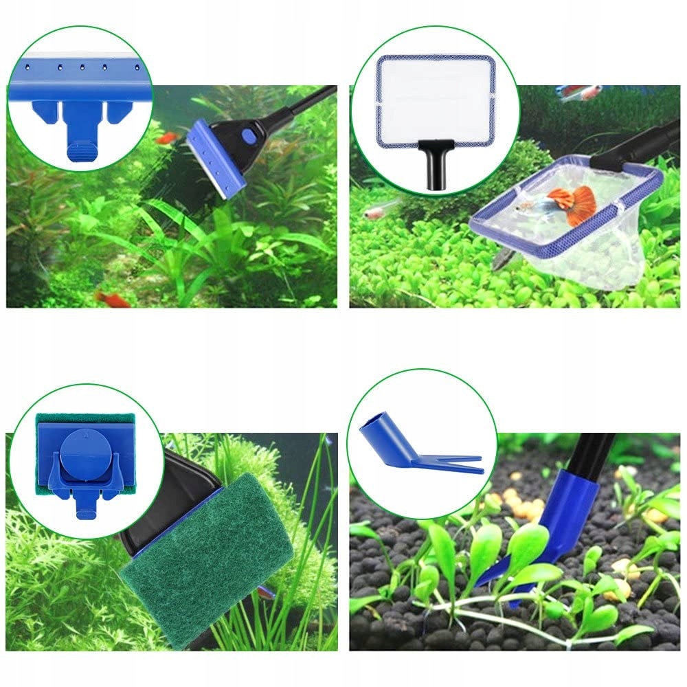 5w1 Zestaw Narzędzi Do Czyszczenia Akwarium Siatka Czyścik Szczypce Grabie