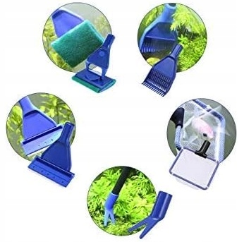 5w1 Zestaw Narzędzi Do Czyszczenia Akwarium Siatka Czyścik Szczypce Grabie