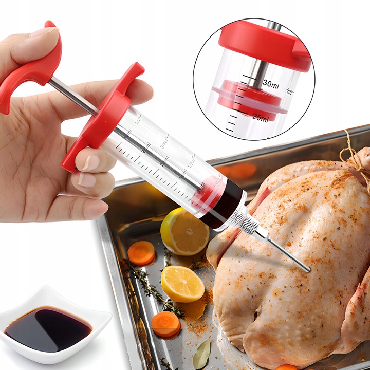 Nastrzykiwarka Do Mięsa Strzykawka 3 Igły Wędlin Szynki Szpryca Mięs 30ml