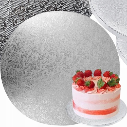 Podkład Pod Tort Srebrny 30 cm Okrągły Gruby 12mm Mocny Sztywny Silver