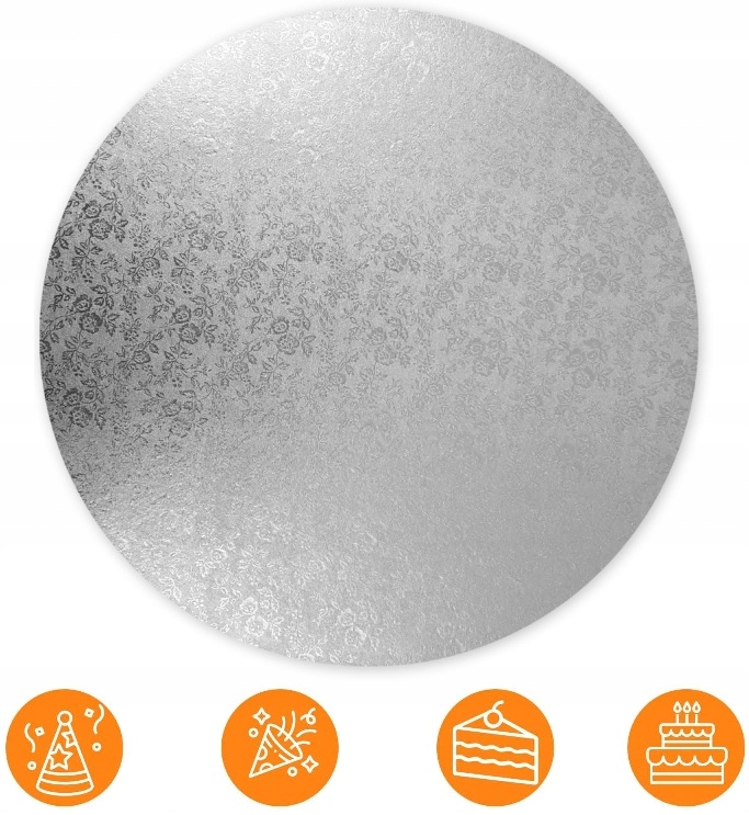 Podkład Pod Tort Srebrny 30 cm Okrągły Gruby 12mm Mocny Sztywny Silver