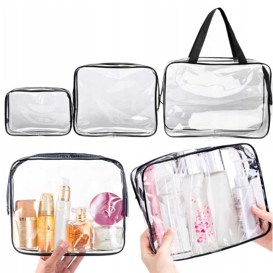 3x Kosmetyczka Podróżna Damska Męska Organizer Pojemna Zestaw Przeźroczysta