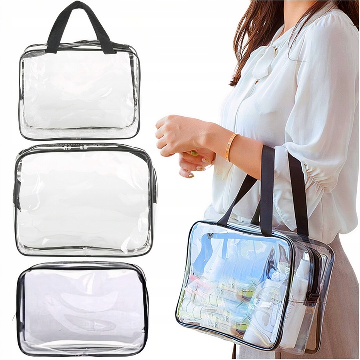 3x Kosmetyczka Podróżna Damska Męska Organizer Pojemna Zestaw Przeźroczysta