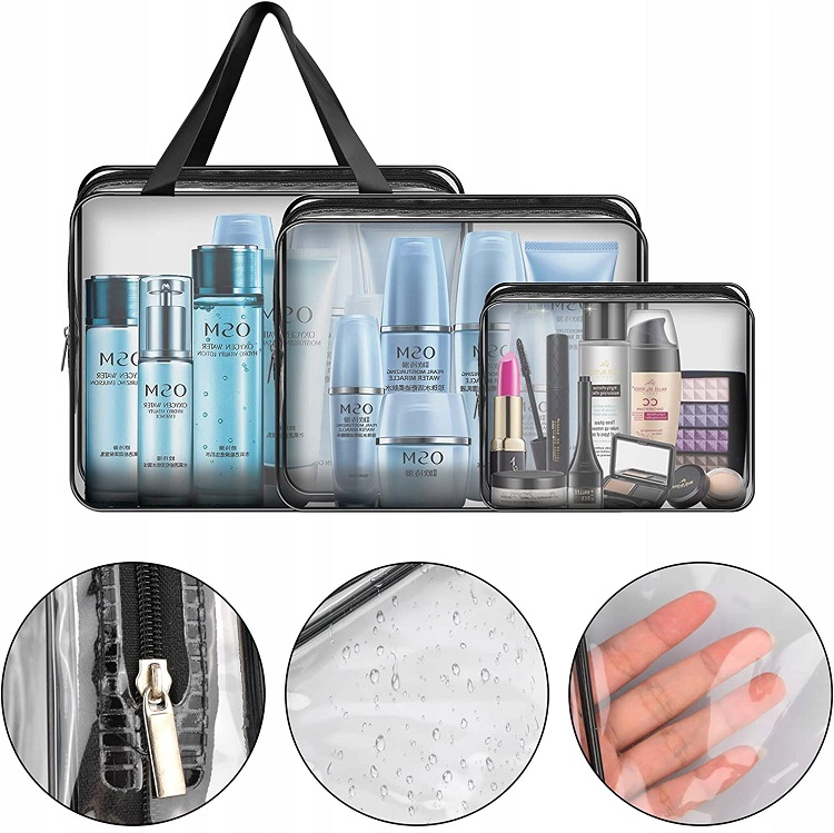 3x Kosmetyczka Podróżna Damska Męska Organizer Pojemna Zestaw Przeźroczysta