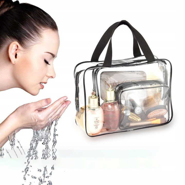 3x Kosmetyczka Podróżna Damska Męska Organizer Pojemna Zestaw Przeźroczysta