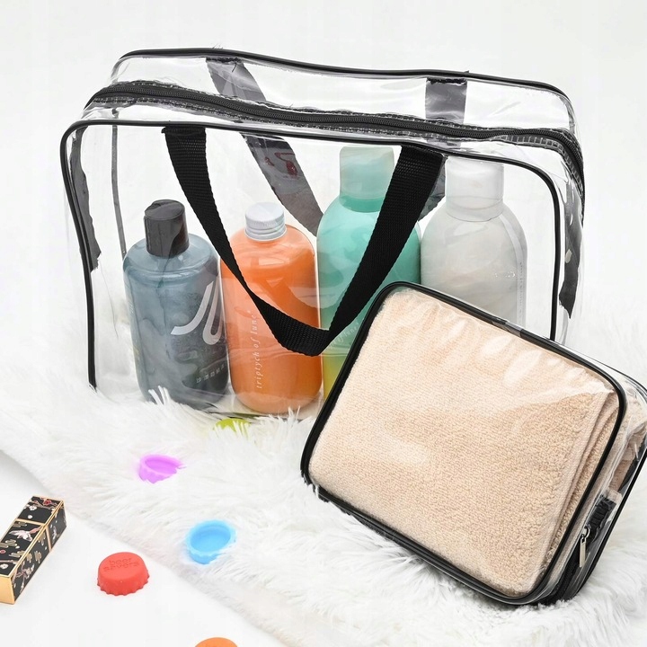 3x Kosmetyczka Podróżna Damska Męska Organizer Pojemna Zestaw Przeźroczysta