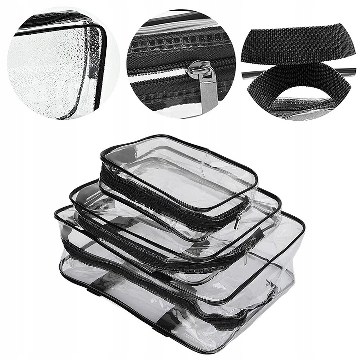 3x Kosmetyczka Podróżna Damska Męska Organizer Pojemna Zestaw Przeźroczysta
