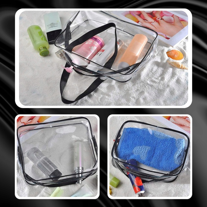 3x Kosmetyczka Podróżna Damska Męska Organizer Pojemna Zestaw Przeźroczysta