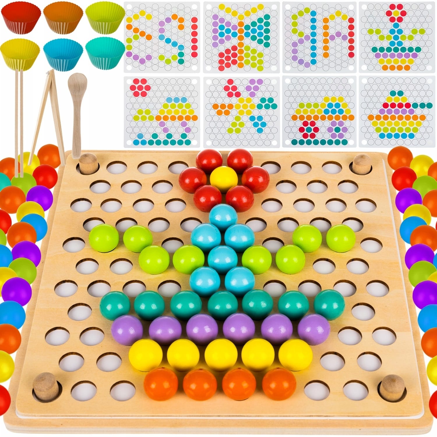 Drewniana Układanka Mozaika Koraliki Kulki Montessori Logarytmiczna Tablica