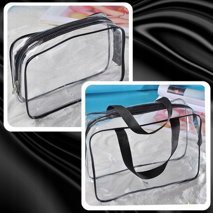 3x Kosmetyczka Podróżna Damska Męska Organizer Pojemna Zestaw Przeźroczysta