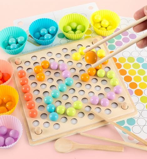 Drewniana Układanka Mozaika Koraliki Kulki Montessori Logarytmiczna Tablica