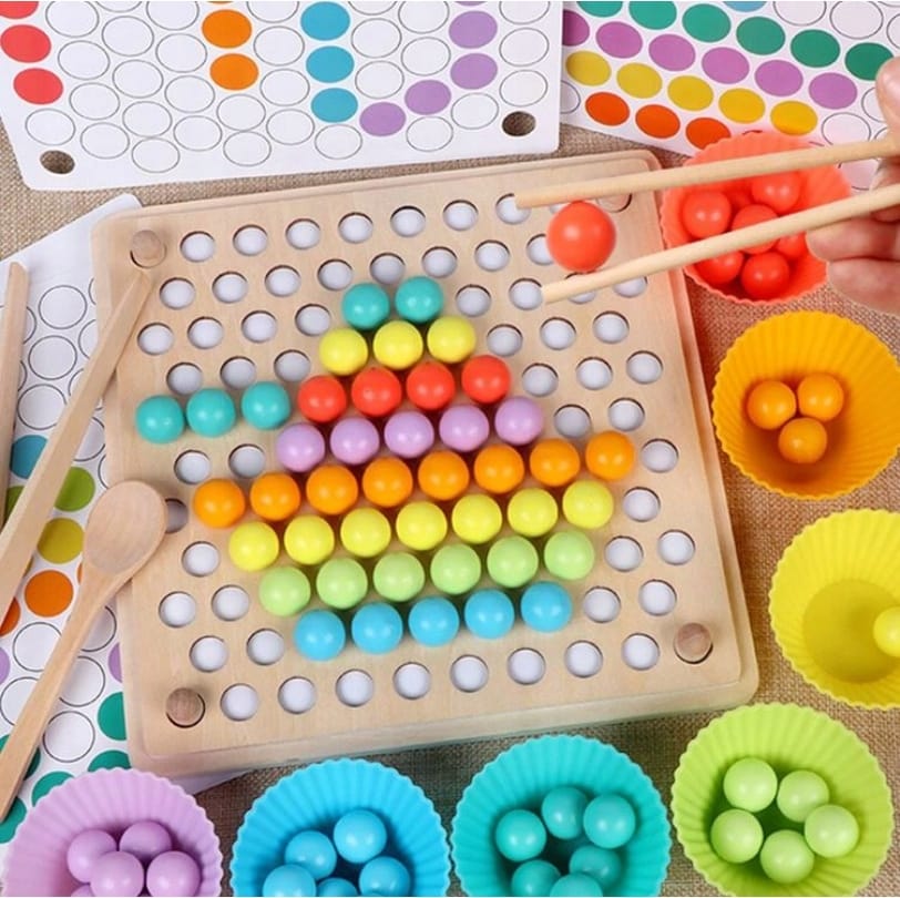 Drewniana Układanka Mozaika Koraliki Kulki Montessori Logarytmiczna Tablica
